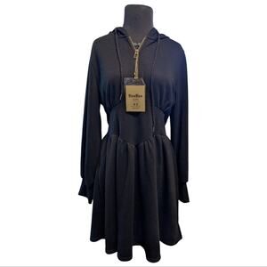 NWT Huo Huo Women's Black Korean Style Zipper Hooded Dress KPop Costume XL